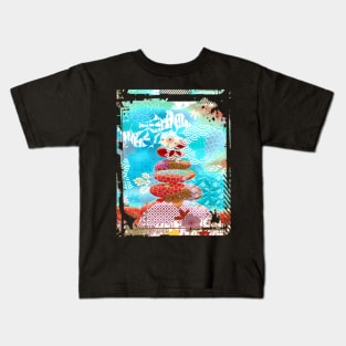 Japan Zen Buddhism Balancing Stones Rocks Cherry Blossom Collage Art 100 Kids T-Shirt